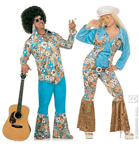 Couple hippie, déguisement en bleu et brun