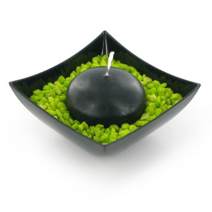 Photophore design avec bougie flottante, verrine et granulés