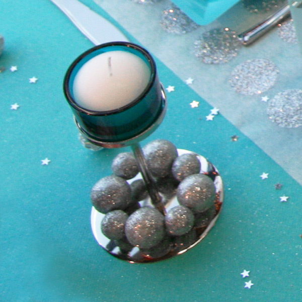 Bougeoir sur pied turquoise