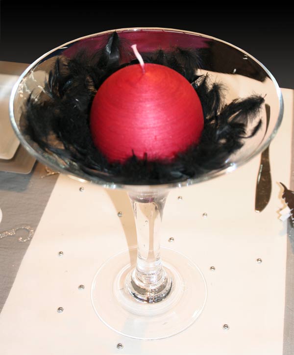 Centre de table coupe bougie et plumes Centre de table coupe bougie et plumes