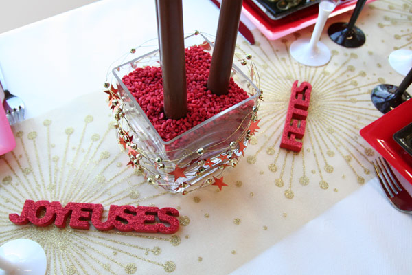 Décoration de table Noël rouge noir et doré - Centre de table