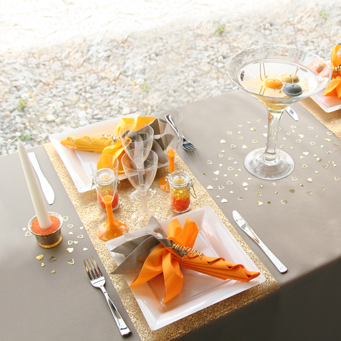 Décoration de table mandarine taupe or
