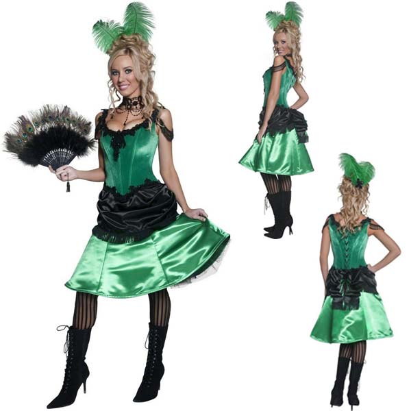 Déguisement de danseuse de saloon, vert