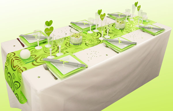Décoration de table vert anis et blanc