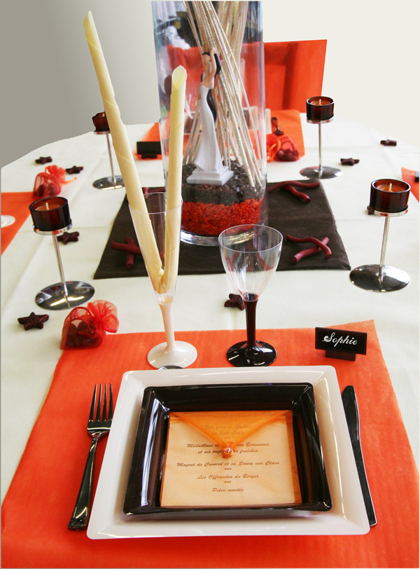 Décoration de table orange chocolat ivoire Décoration de table orange chocolat ivoire