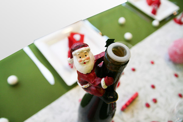 Décoration de table Noël verte, blanche et rouge - Père Noël