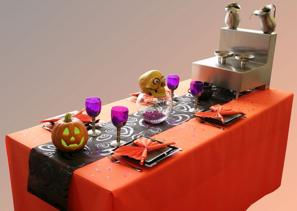 Décoration de table Halloween, orange et noir