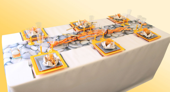 Décoration de table galets orange et gris