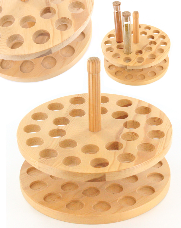 Porte éprouvettes en bois, 25 trous