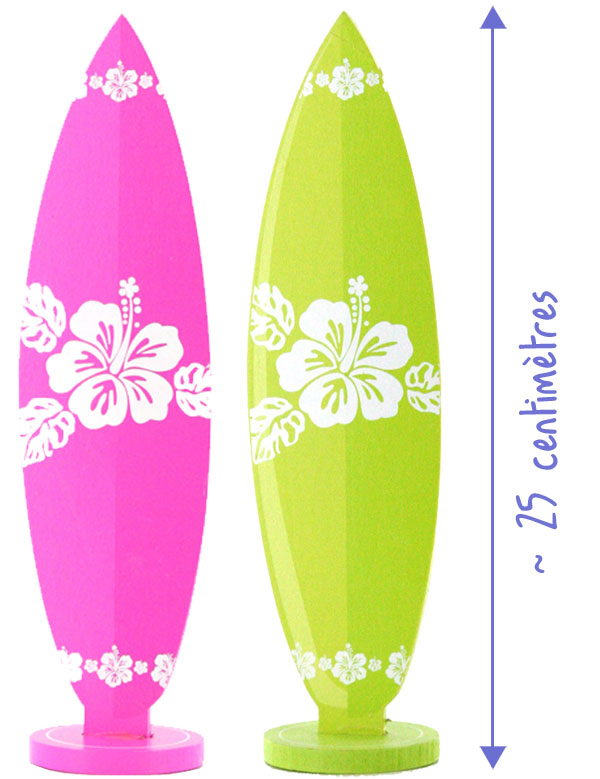Centres de table en forme de planche de surf, fuchsia et vert anis 