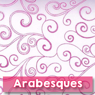  Chemin de table organza lavande, arabesques fuchsia