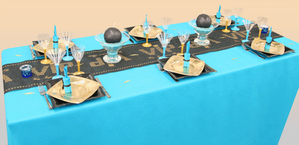 Décoration de table VIP (bleu azur, doré et noir)