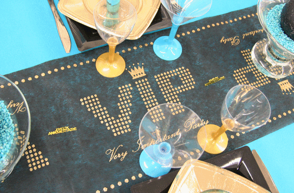 Décoration de table VIP (bleu azur, doré et noir)