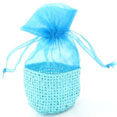Mini sachets à dragées en jute et organza turquoise Mini sachets à dragées en jute et organza turquoise