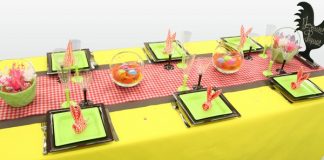 Décoration de table de Pâques, jaune et vichy